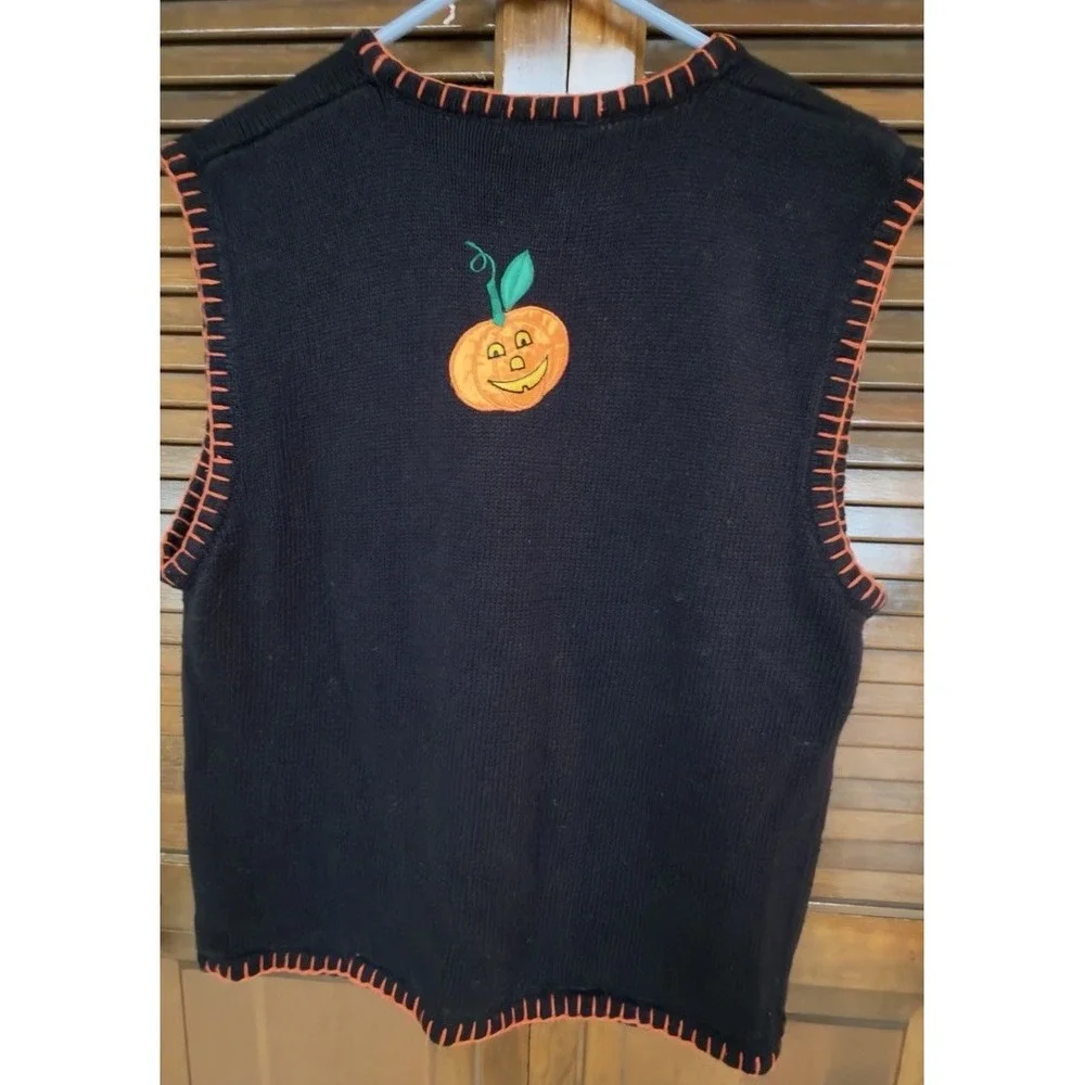 Vintage Bobbie Brooks Halloween Sweater Vest XL 16/18 Pumpkin Candy Corn 90s